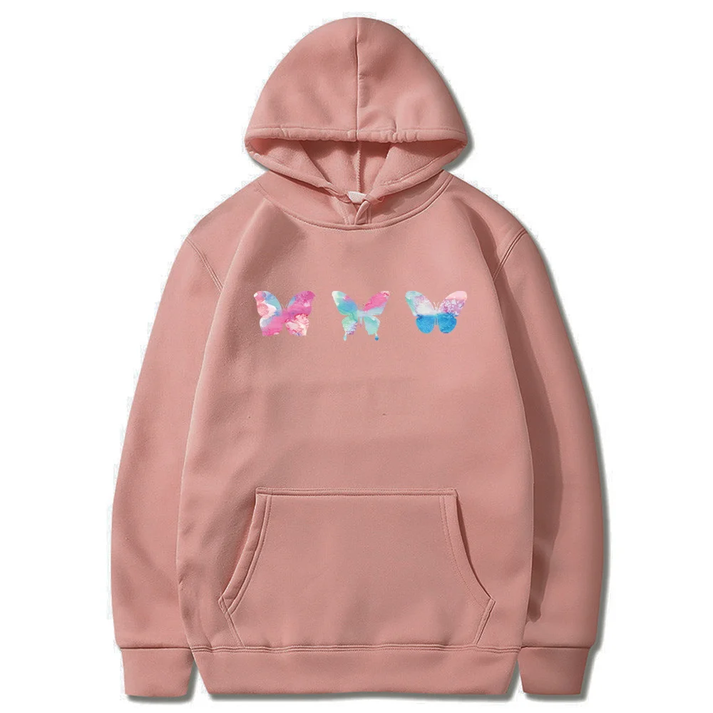 2022 Hoodies Women and Men Clothing Polyester Blouses Long Sleeve Tops Loose Pocket Sweatshirt Butterfly Print Casual Pullover