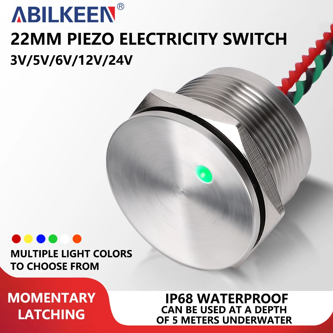 

ABILKEEN 22 мм точечный светодиодный светильник из нержавеющей стали, пьезоэлектрический переключатель 1НО 2А, функция мгновенной/фиксации, чувствительный к давлению переключатель