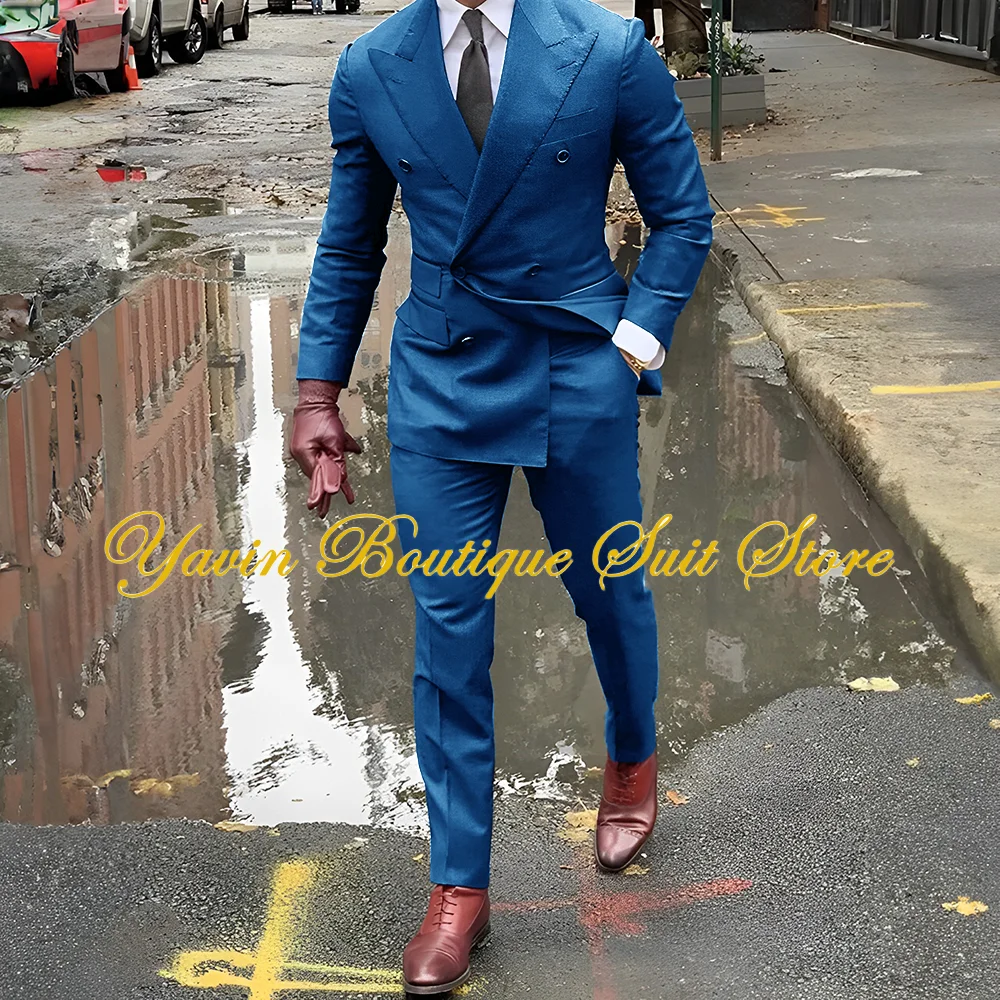 

Business Men Suit 2-Piece Slim Fit Double-breasted Jacket Pants Set Wedding Man Tuxedo Outfits Formal Blazer Set