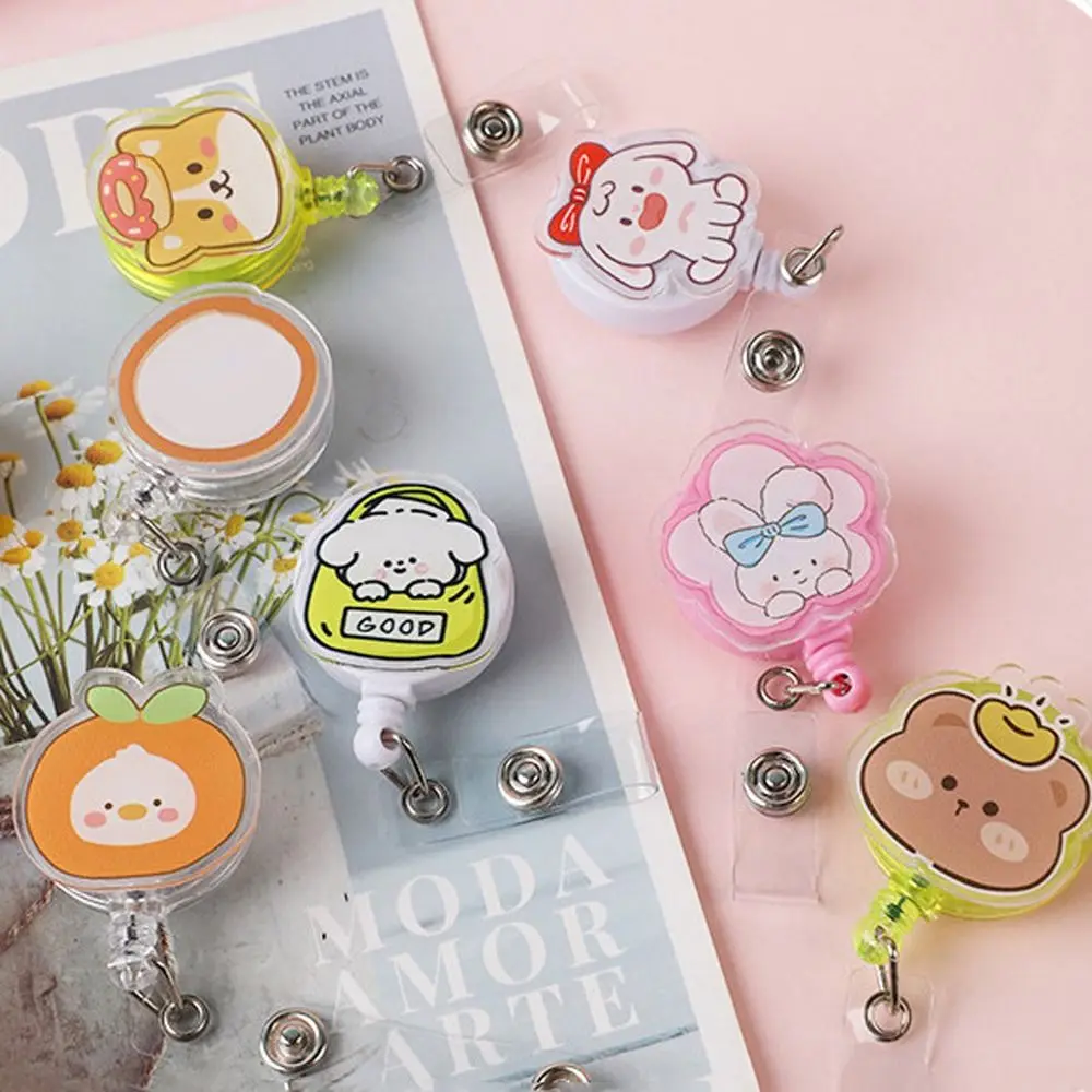 

Easy To Pull Badge Holder Clips Cute Colors Name Card Retractable Badge Reel Exhibition Enfermera Acrylic ID Card Holder
