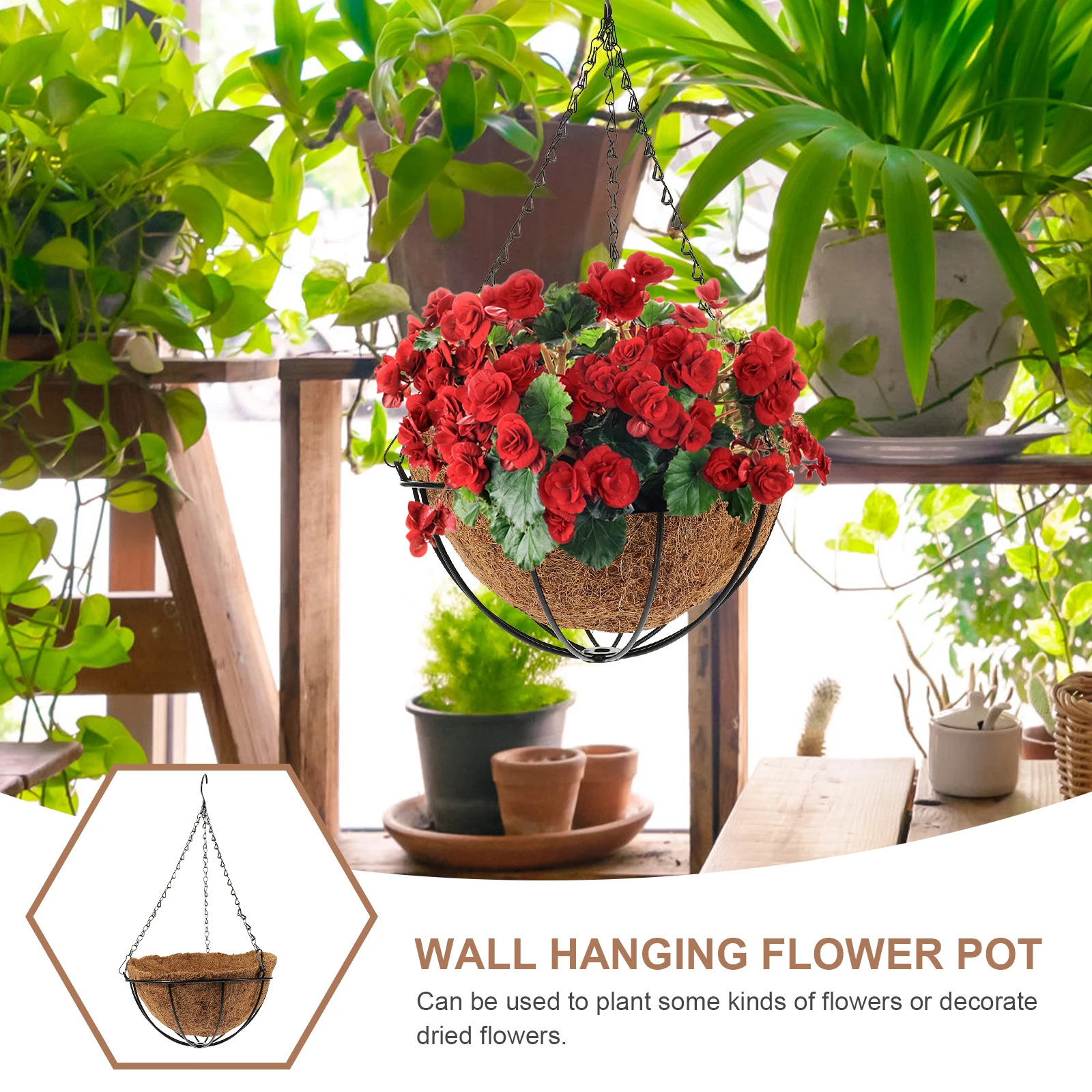 

Coconut Palm Hanging Basket Fiber Flowerpot Wall Type Art Artificial Planter Coir Fresh Container