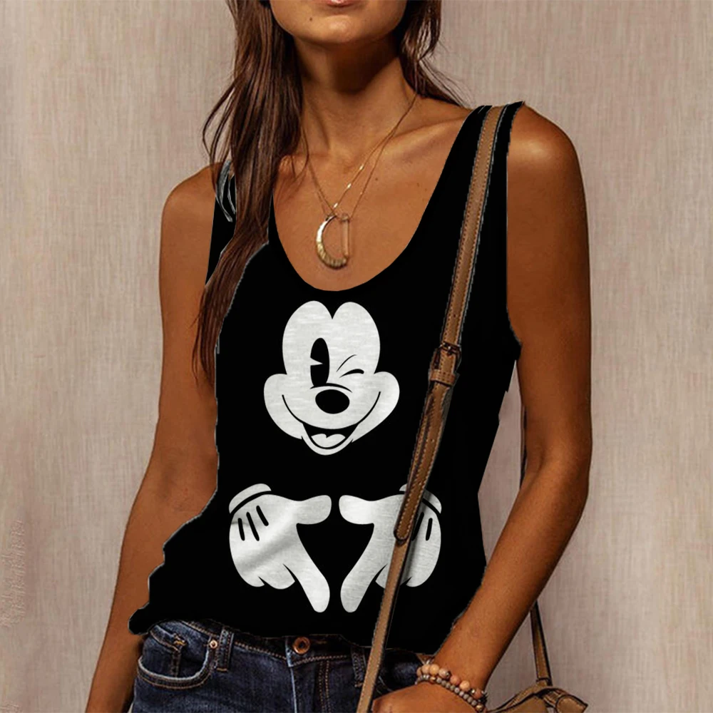 Disney Mickey Mouse Dames Tank Top O-hals Tank Top Casual Zomer Mouwloze Straatkleding