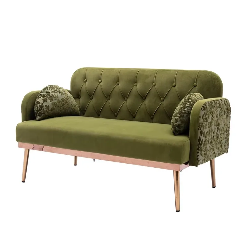 Nordic style green velvet bench sofa, art sofa, living room furniture