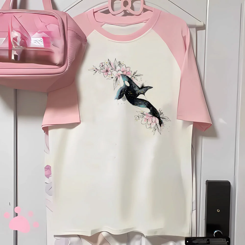 Whale top women breathable anime Tee girl streetwear manga 2000s clothing