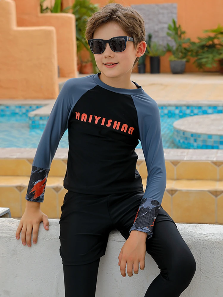 Boys' Swimwear New Long Sleeve Long Pants Swimming Suit Quick Dry Sun Protection Sports Three-Piece Children's Swimsuits