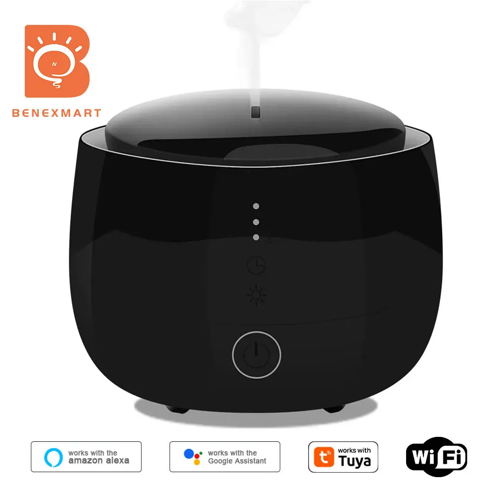 Benexmart WiFi Umidificador de ar ultrassônico Óleo essencial Aromaterapia Difusor Mist Maker com luz noturna RGB 300ml Workwith Tuya