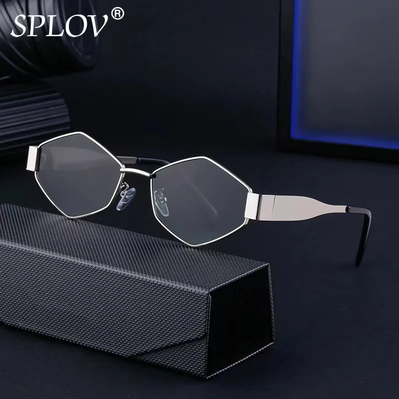 

New Vintage Punk Metal Frame Pilot Polygon Sunglasses Women Men Brand Ins Rhombus Driving Sun Glasses Clear Lens Shade UV400