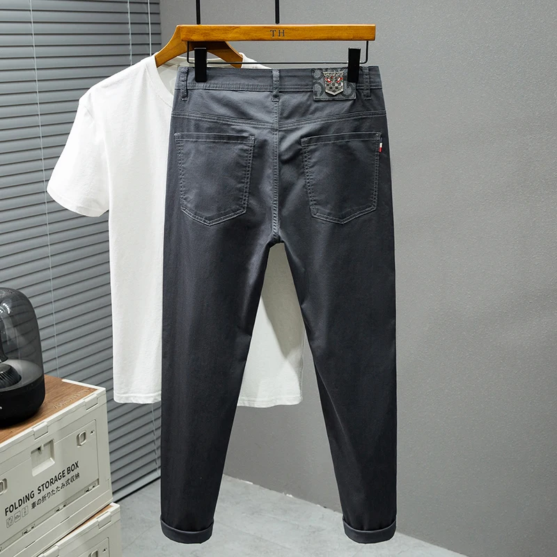 2024 New High end Light Business Jeans for Men's Large Size Small Straight Western Pants Elastic Slim Fit Plus Long Pants