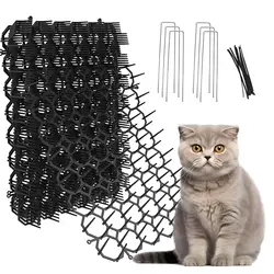 12Pcs/set Garden Anti-Cat Prickle Mat Cat Scat Mat with Ground Spikes and Cable Ties Keep Cat Dog Away Digging Repellent Mat