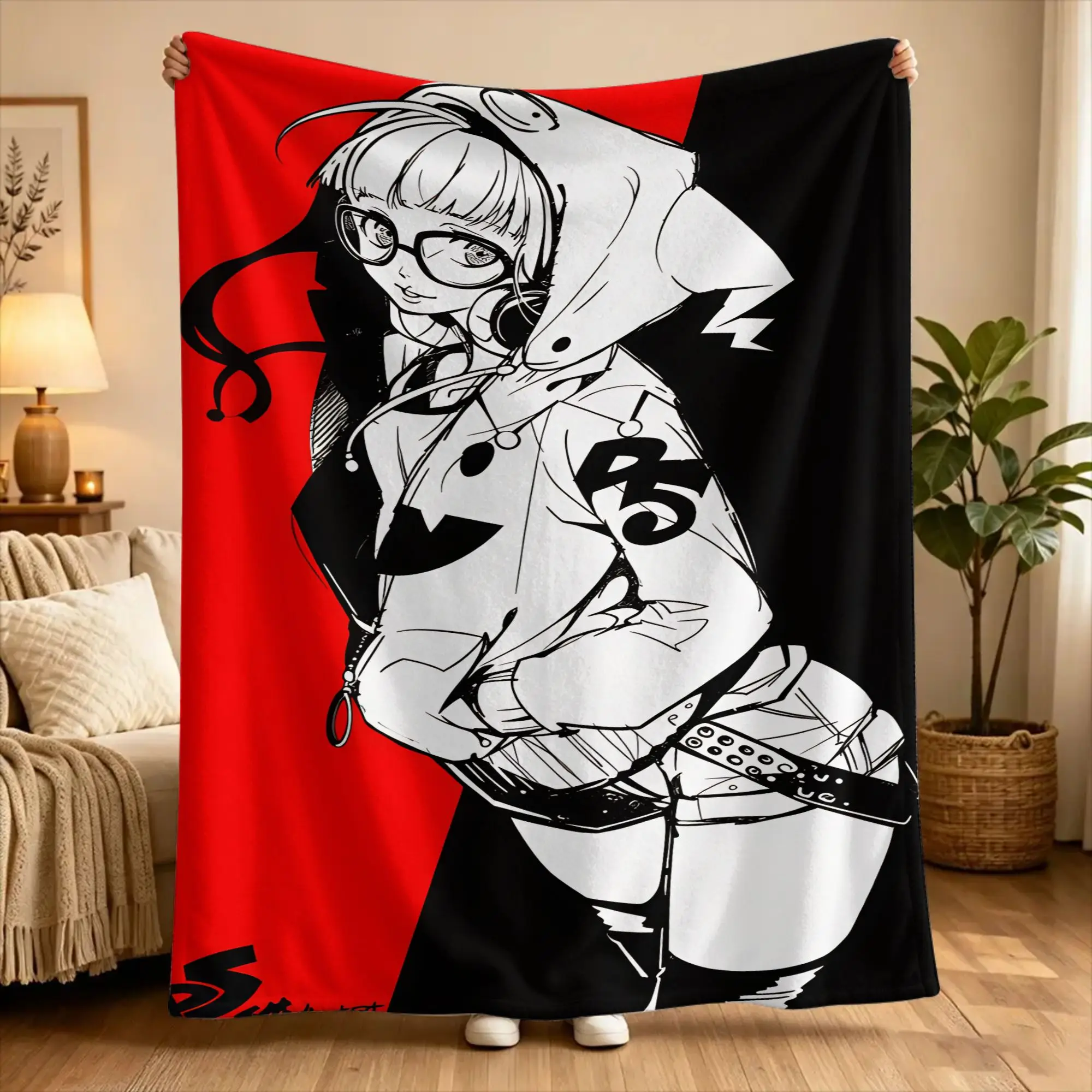P5 Futaba Sakura Joker Plush Blanket Students  Flannel Bedding Throws For Bedroom Warm Custom DIY Quality Bedspread