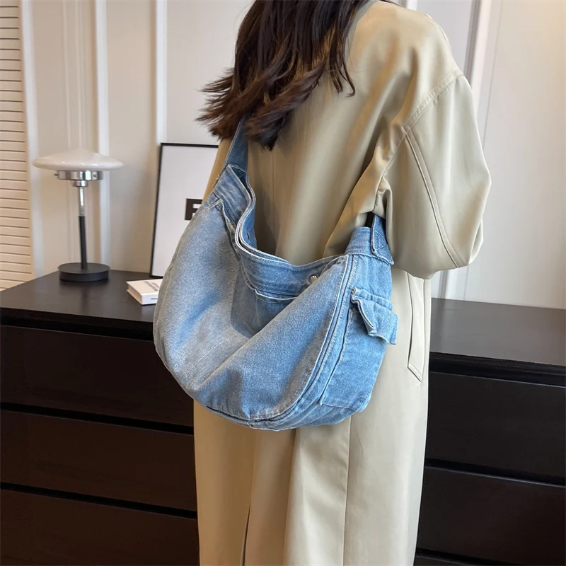 Vintage Denim Hobos Large Shoulder Crossbody Bags for Women Handbags and Purses 2023 New Brand Design Messenger Bags Totes