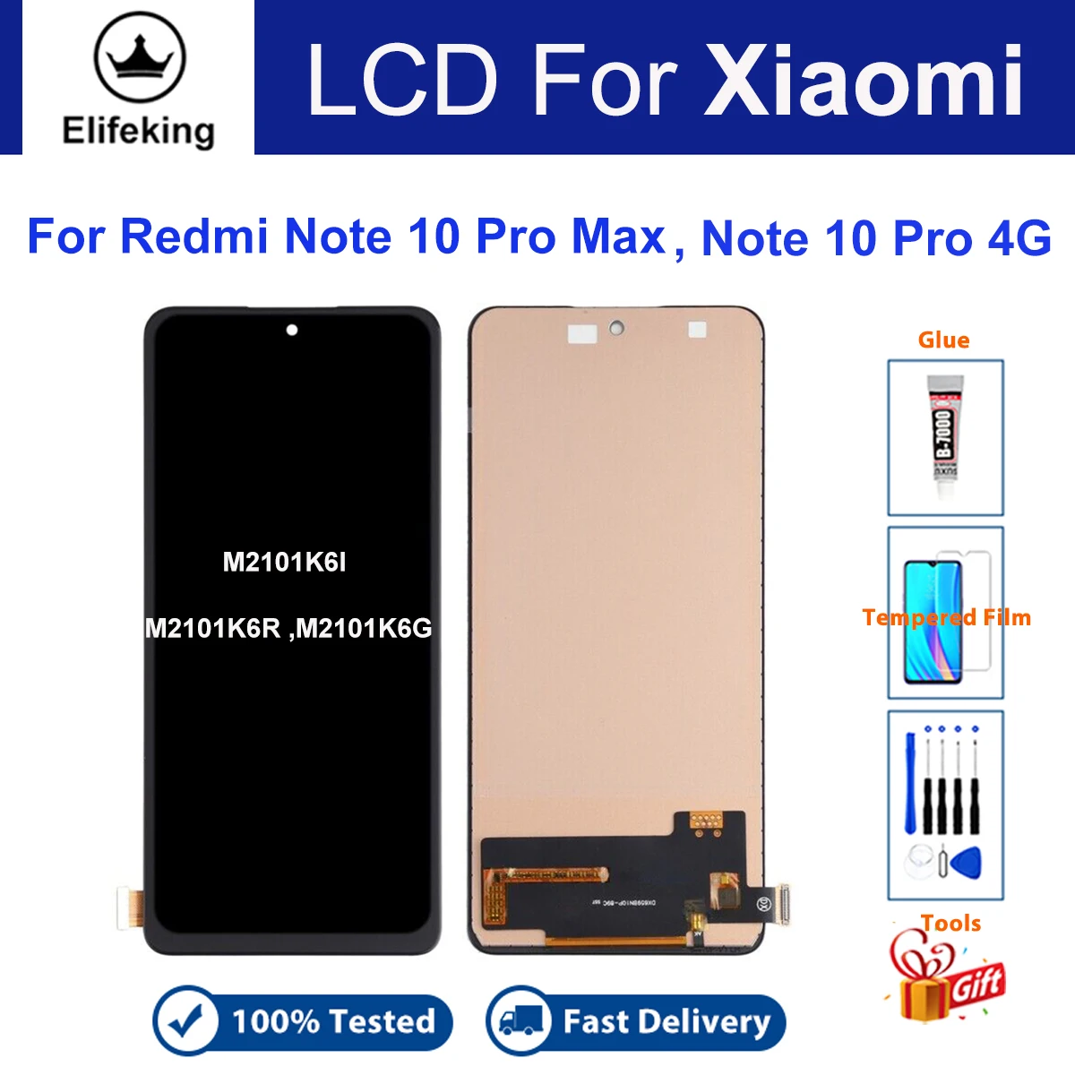 

For Redmi Note 10 Pro M2101K6R M2101K6G LCD Display Touch Screen Digitizer Assembly For Redmi Note 10 Pro Max M2101K6I Replace