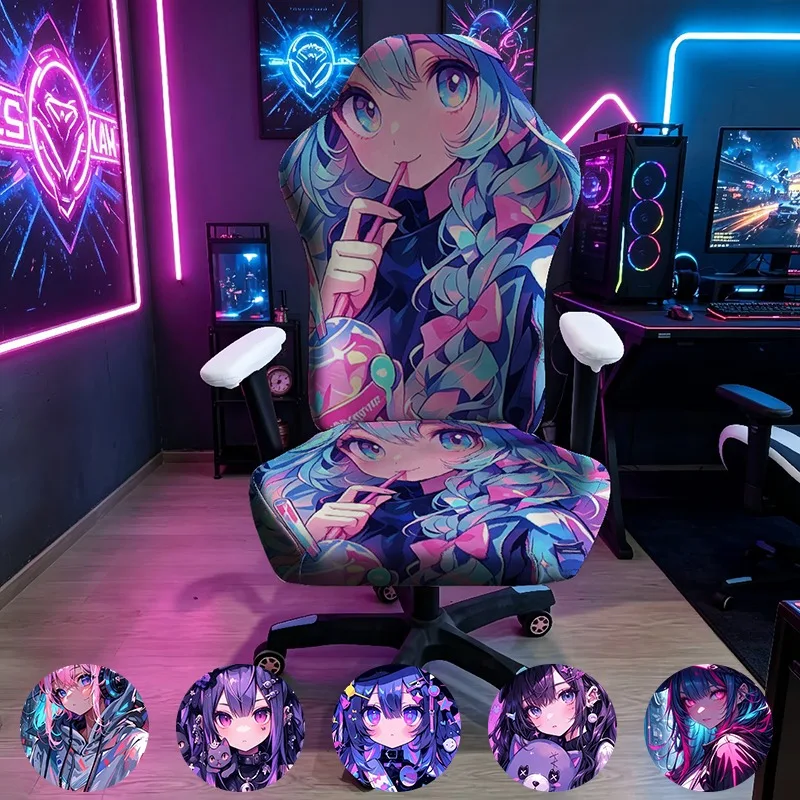 Cool Animation Girl Pattern E-Sports Chair Cover, Elastic Stretchable Computer Gaming Chair Home Protective Cover