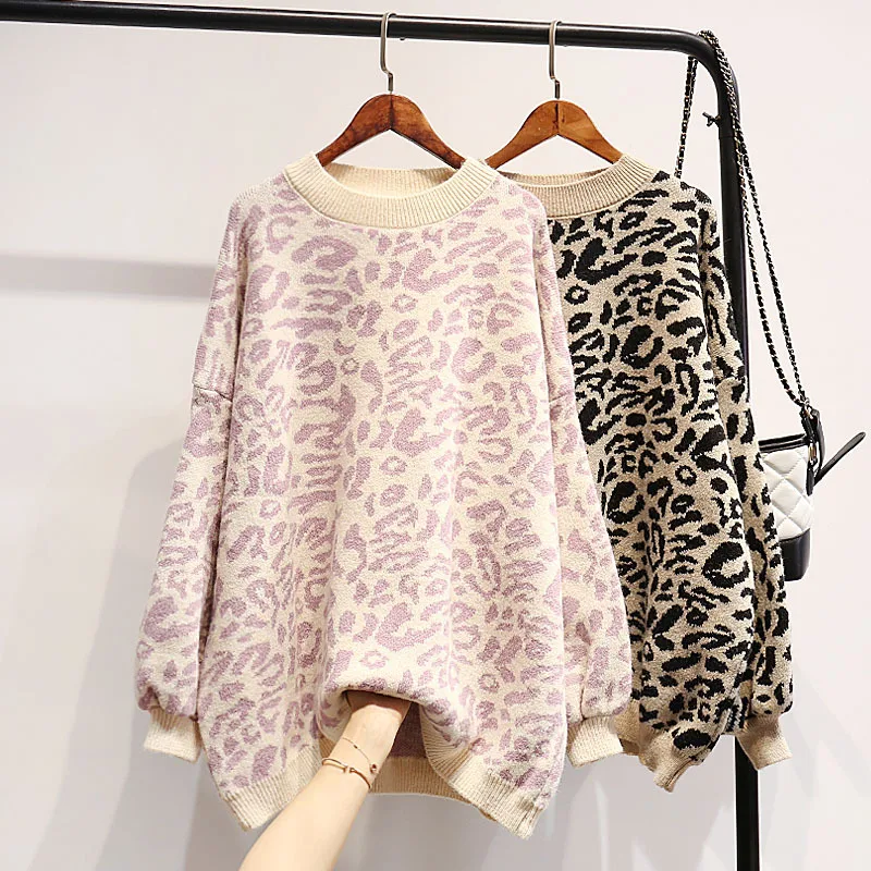 Spring and Autumn New Leopard Pattern Sweater Women's Hoodie Korean Edition Loose Lazy Style Small Fresh Knitted Top