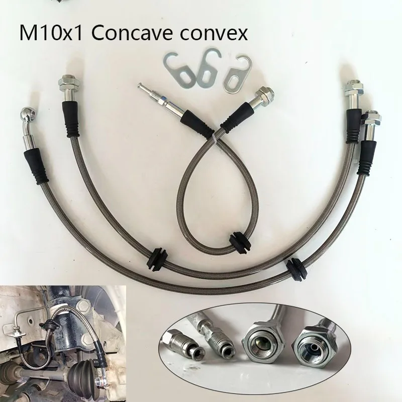 【High - Performance】AN3 PTFE Braided Brake Pipe Cars Resistant Disc Brake Hose With 10X1 Internal Thread (Convex & Concave Type)