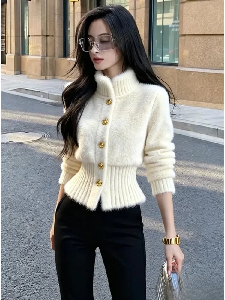 

Early Autumn Korean Style Knitted Sweater Short Cardigan Beautiful Unique Elegant Light Maturity Women's Fashion Top