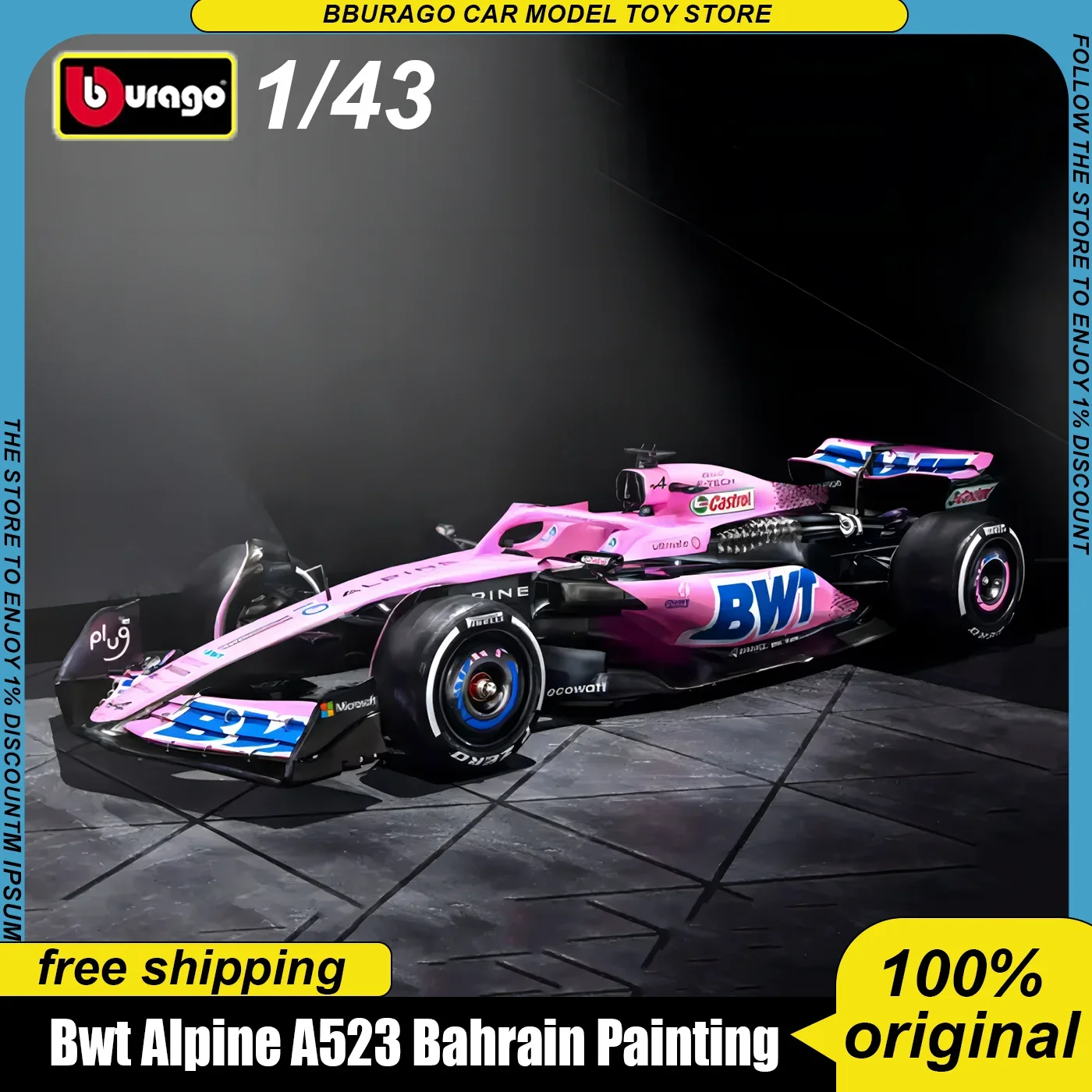 In Stock New Product Bburago 1:43 Bwt Alpine F1 Team A523 Bahrain Version Diecast Model Formula Racing Alloy Luxury Vehicle Toys