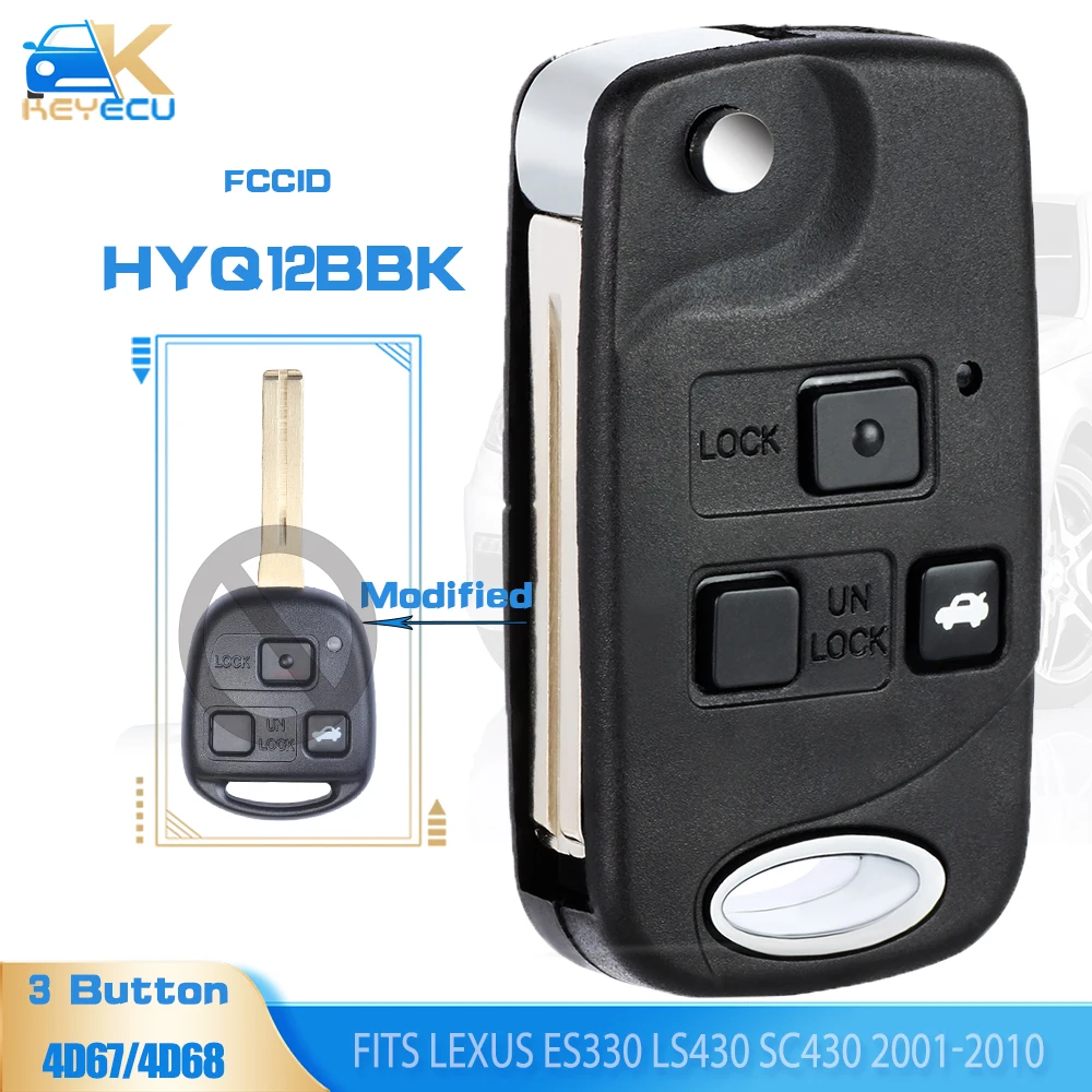 KEYECU HYQ12BBK 4D67/4D68 Chip 3 Button Fob Flip Remote Key for Lexus ES330 LS430 SC430 2001-2010