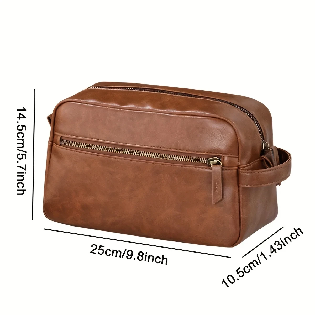 Men Leather Wash Bag Travel Business Trips Portable Cosmetic Bag Large Capacity Multi Pocket Design Handheld Leather Wash Bag