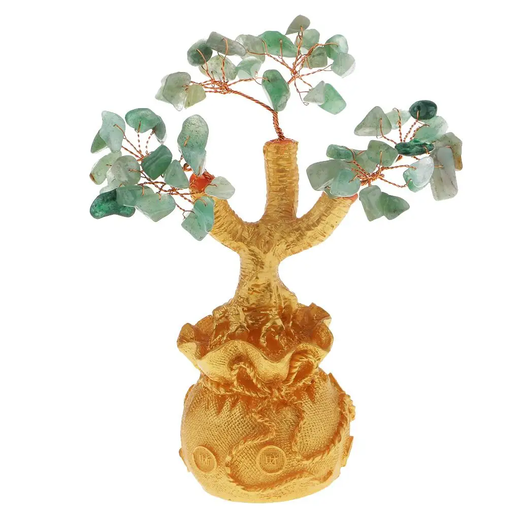 2xMini Feng Shui Bring Luck Tree Crystal Money Tree Purse Green