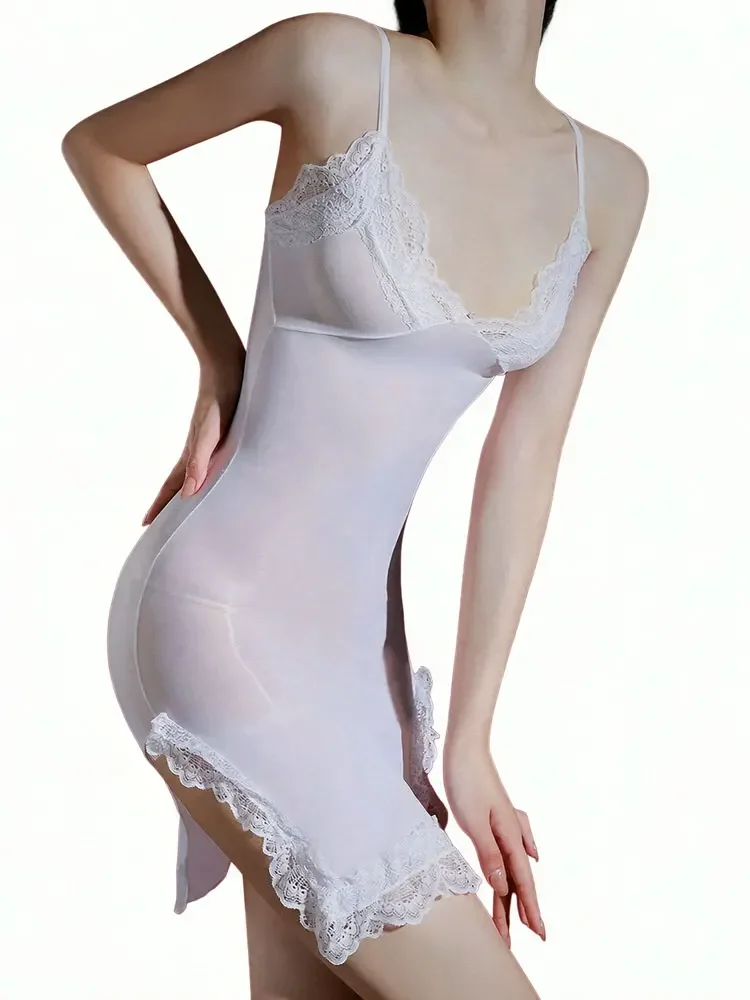 Strap Lace Nightie 3D 2000PIN High Density Oil Shiny Elastic Shaping Dress Bodycon Tights Dress Package Hip Smooth Maid Dress