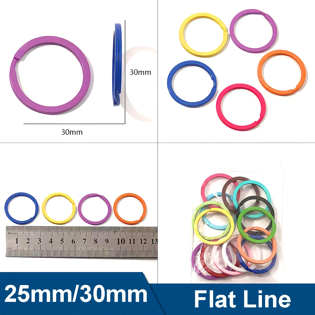 5/10 Stück Metall-Schlüsselanhänger, bunte Schlüsselringe, 25/30 mm, runde, flache Schlüsselringe für DIY-Schmuckherstellungszubehör – Detail 2