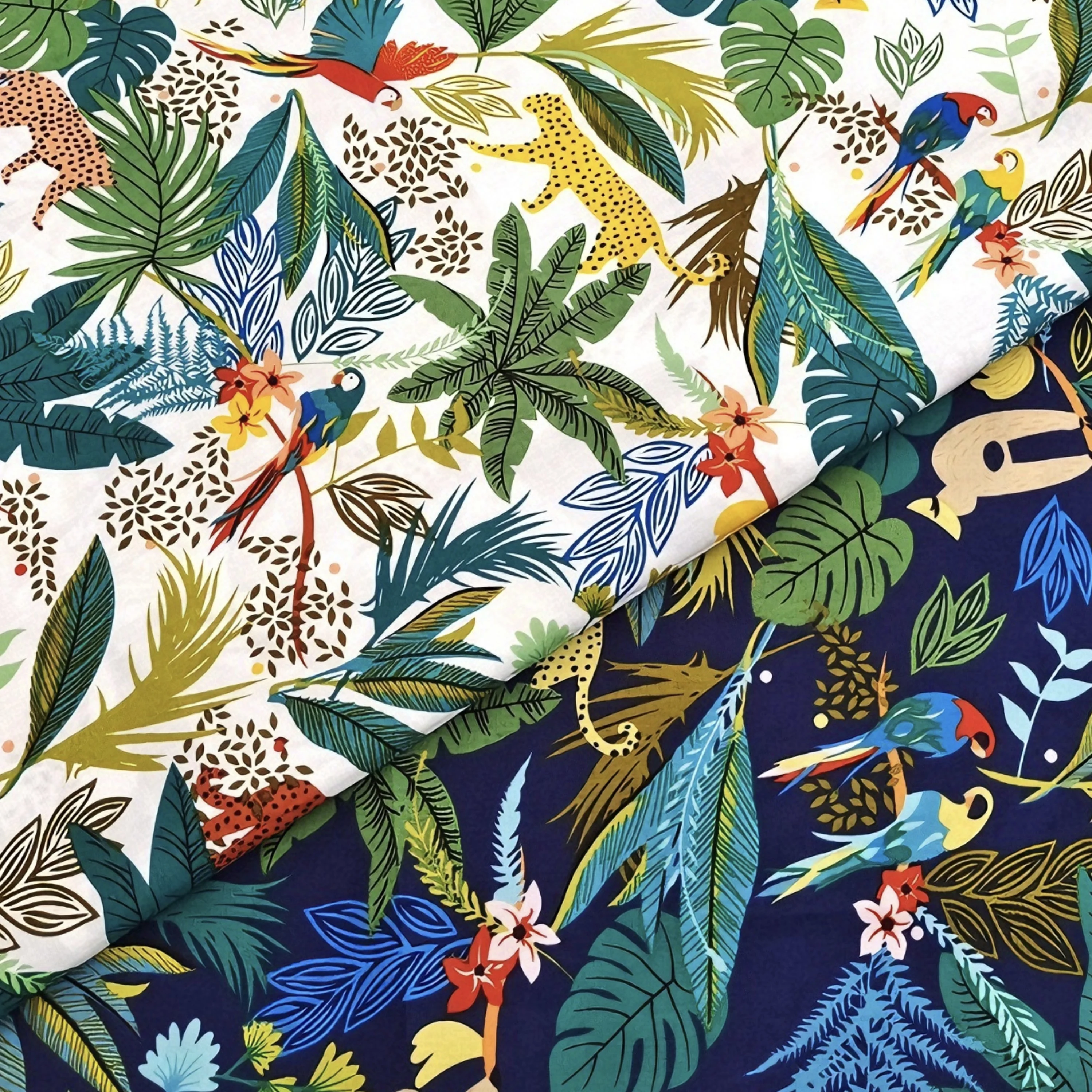 Tropical Jungle Animal Print Fabric Cotton Jungle Leaves Leopard Parrot Pattern Fabric for Sewing Dress Home Decor by the Meter view 3