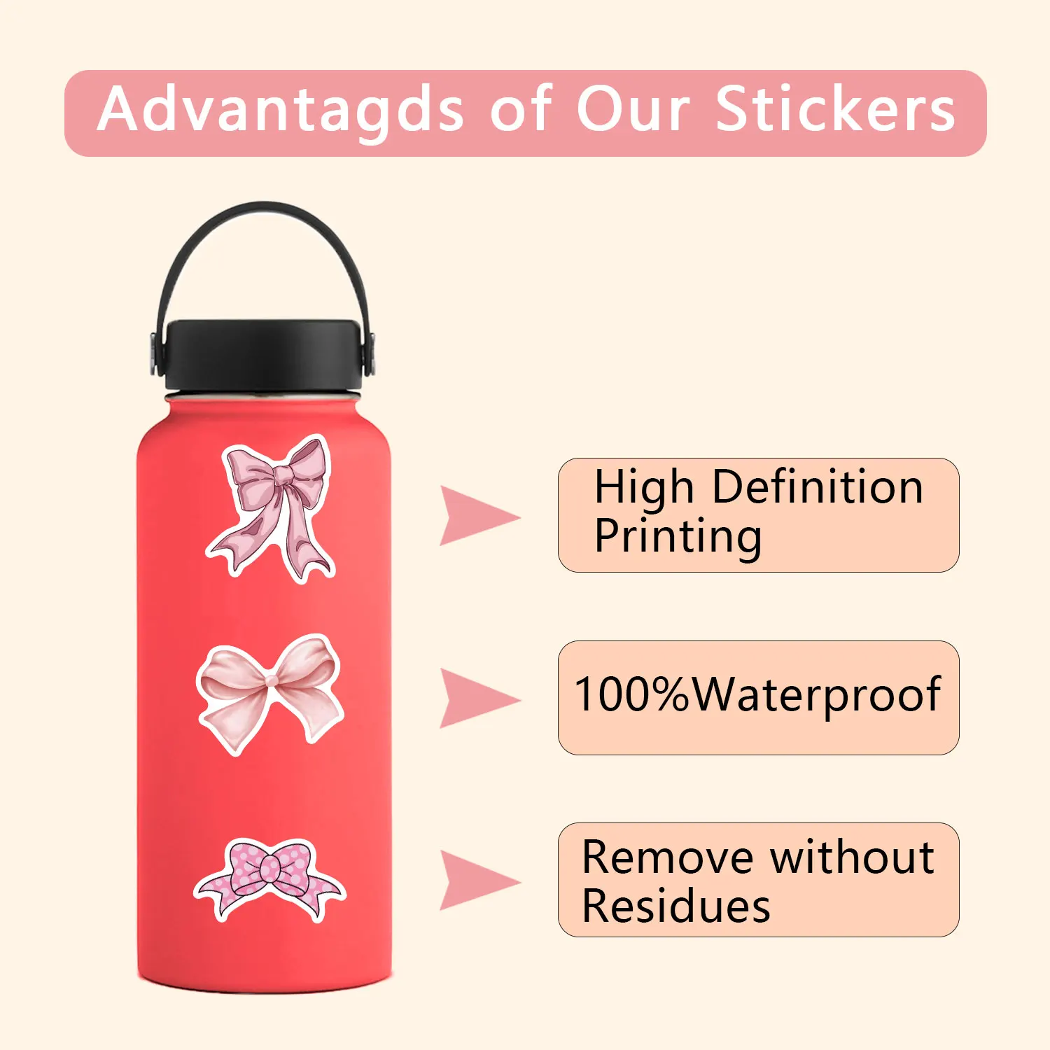 10/55PCS Cute Pink Bow Graffiti Stickers Decoration DIY Laptop Phone Guitar Fridge Skateboard Waterproof Sticker Classic Kid Toy