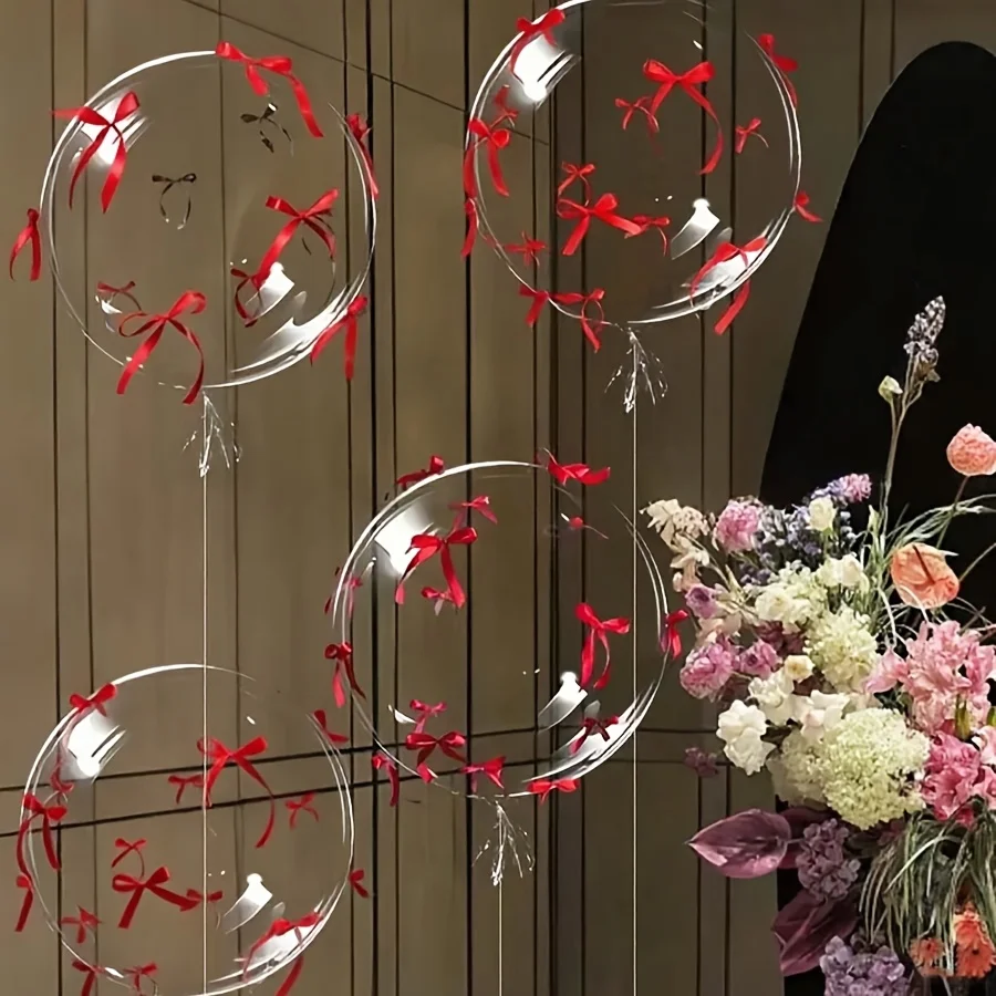 1Set Transparent Bobball Rote Schleife Band Latex Ballon Set Braut Hochzeit Decor Mädchen Geburtstag Baby Shower Party Liefert Ballon