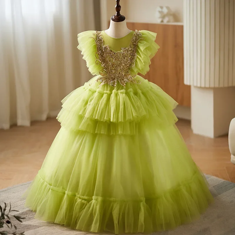 

GUXQD Shiny Ball Gown Baby Flower Girl Dresses Children Princess Tulle Appliques Prom Birthday Party Gowns