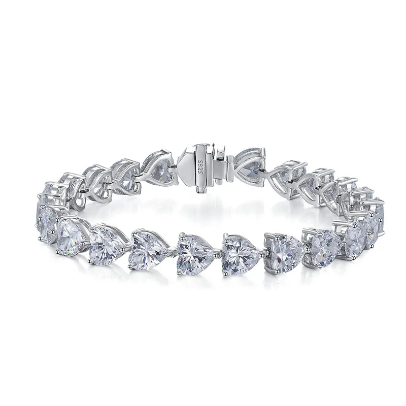 2024 New S925 Pure Silver Bracelet Full Diamond Heart shaped Bracelet Fashionable and Elegant Instagram Celebrity Style