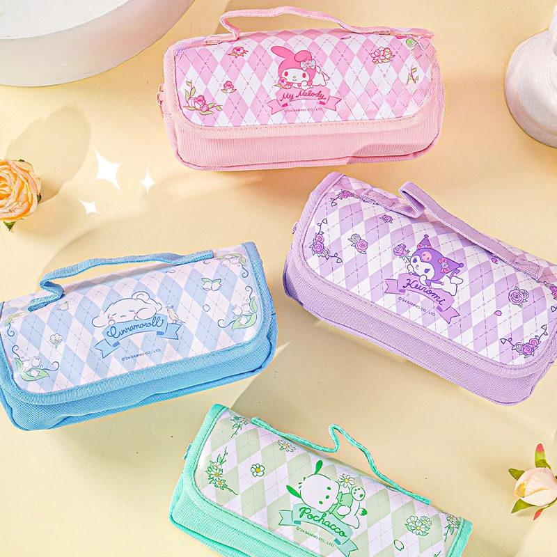 Sanrio Large Capacity Pencil Case Organizer for Teenage Girls Cute Pencil Case Kuromi Student Organizer Cinnamoroll Cosmetic Bag