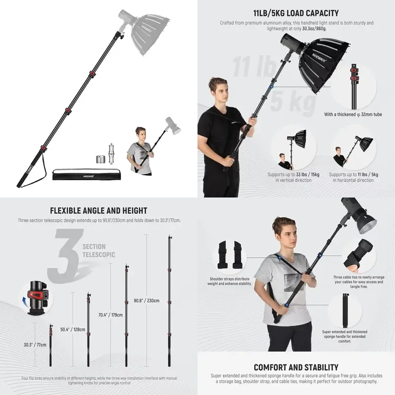 for    7.5ft 230cm Boom Stand Portable Retractable Aluminum Handheld Light Stand