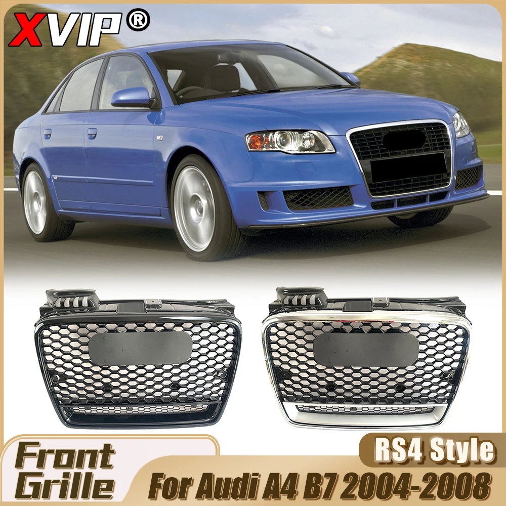 

XVIP Glossy Black RS4 Style Upper Grille With Quattro For Audi A4 B7 04-08 Silver Frame RS4 Style Grille Car Exterior Decoration