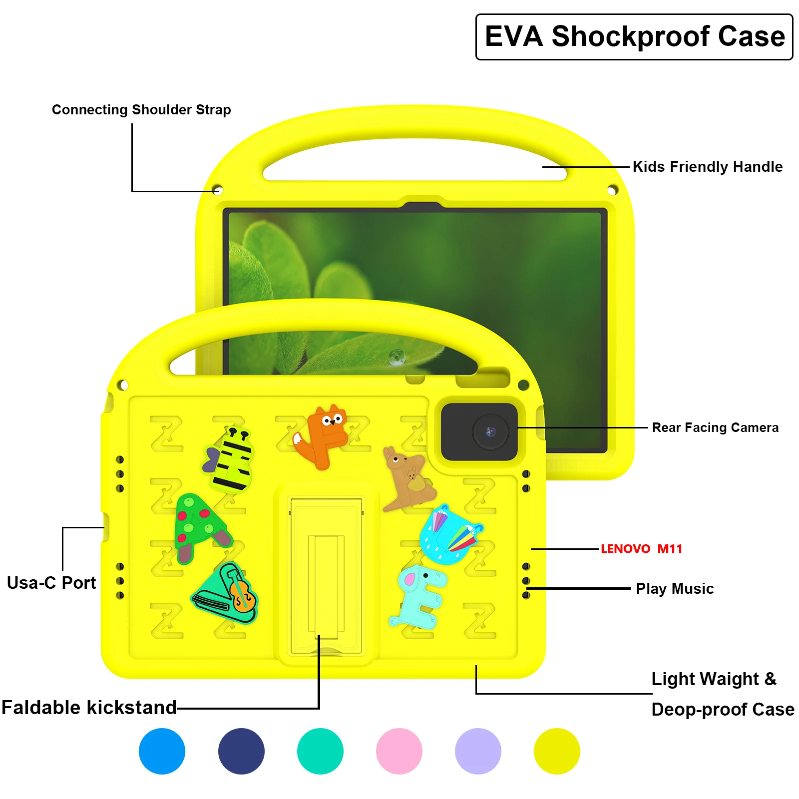 Etui EVA Cartoon Letters Case dla Lenovo Tab M11 11-calowy miękki pokrowiec na tablet dla dzieci Xiaoxin Pad 2024 z uchwytem i składaną podpórką