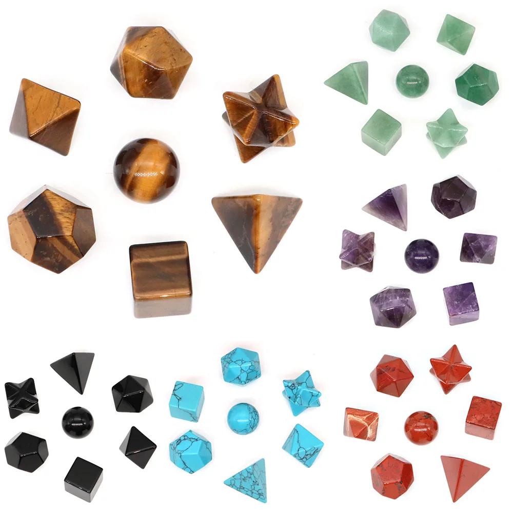 7Pcs Natural Stones Platonic Solid Crystal Geometry Set Reiki Gemstones Sacred Geometric Chakra Quartz for Meditation Home Decor