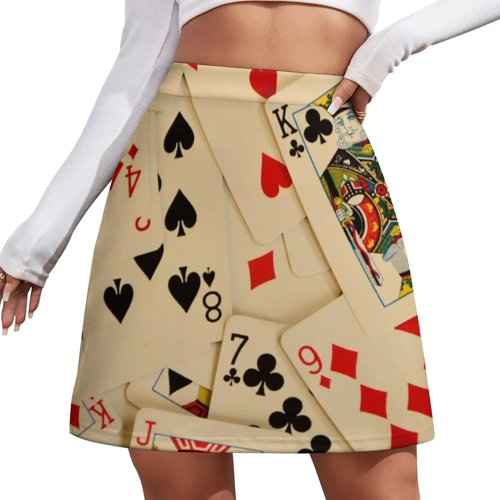 Scattered Pack of Playing Cards Hearts Clubs Diamonds Spades Pattern Mini Skirt skirt women Women's summer skirt