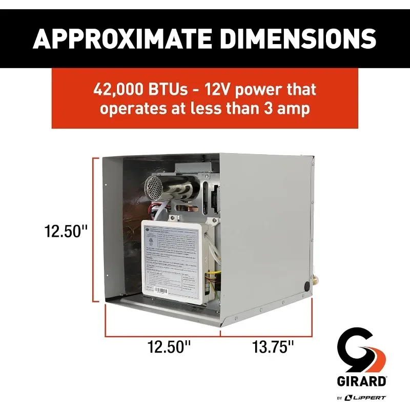 탱크리스 RV 온수기, 12V 전원, 42,000 BTU, 저소음 작동, 온보드 마이크로 프로세서, 디지털 사용자 컨트롤패널