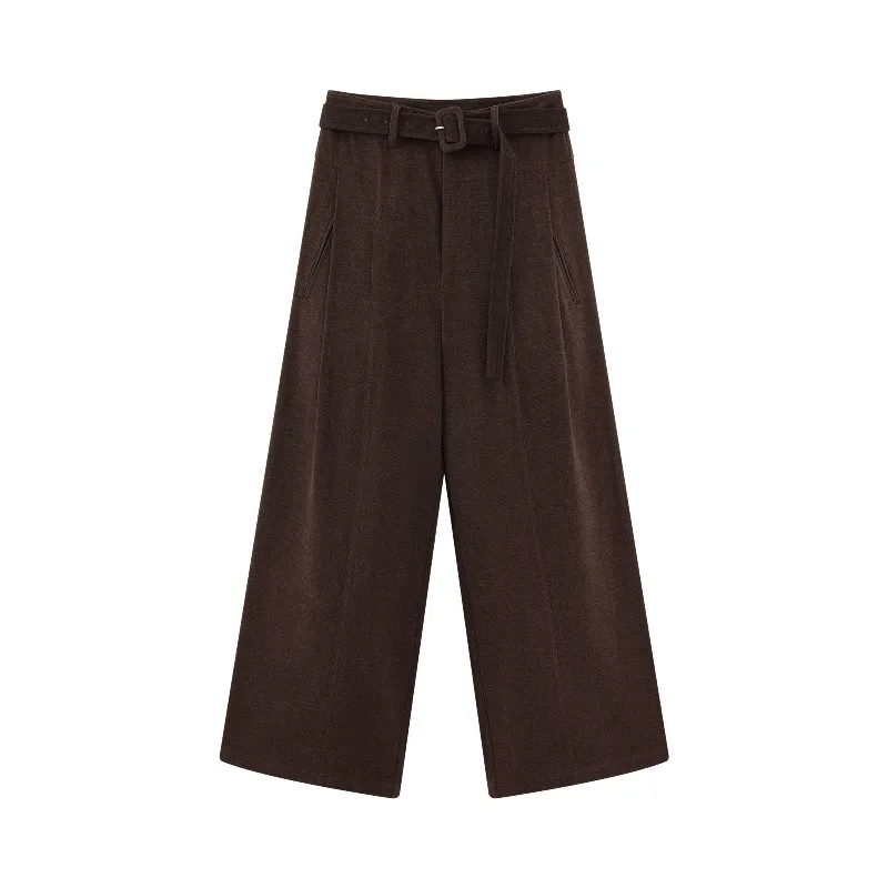 ヴィンテージ ハイウエスト パンツ 女性用 ソフト起毛 ワイドレッグ トラウザーズ レディース ルーズ ストレート カジュアル ボトムス デイリー 秋 冬 服装