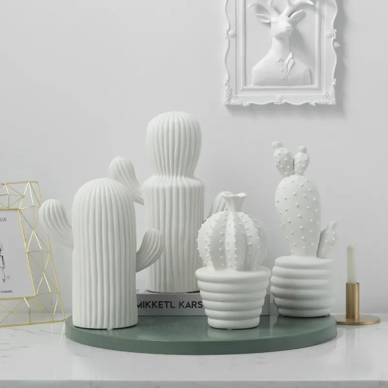 [Novo] estilo nórdico cerâmica artesanato cactus decorações de mesa minimalismo acessórios de decoração para sala de estar estudo ornamento