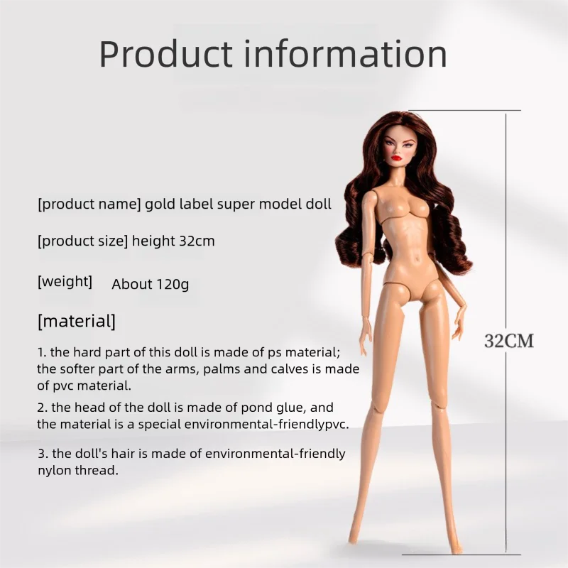 Xianxian Doll Original Design 32cm Supermodel Doll 12 Joint Movable Body Normal Skin Brown Hair Dollhouse Girl Dress Up DIY Toys