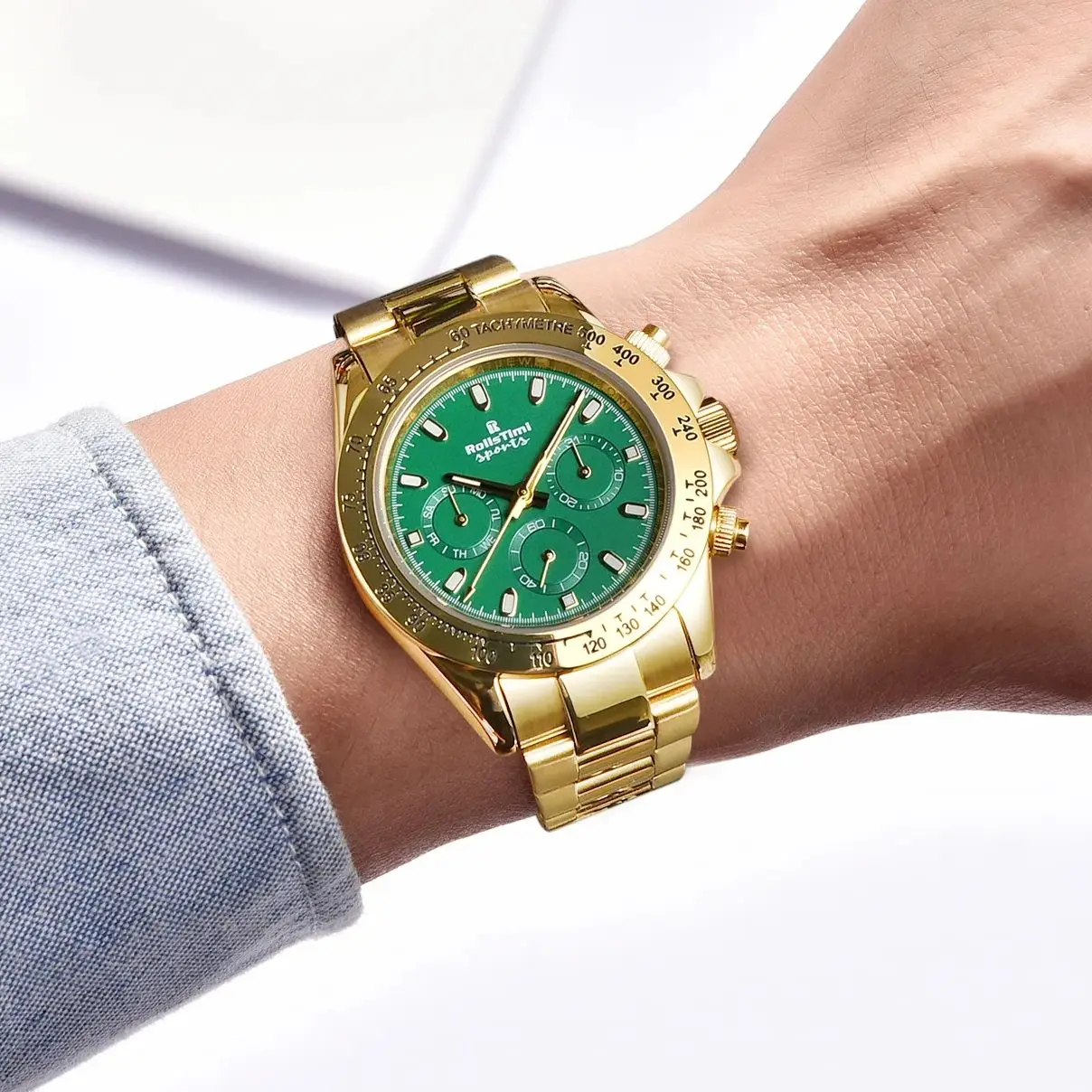 Rollstimi 2024 New Men's  Watches Gold Green Luxury Automatic Watch Men Mechanical Wristwatch Men Waterproof Sport Chronograph