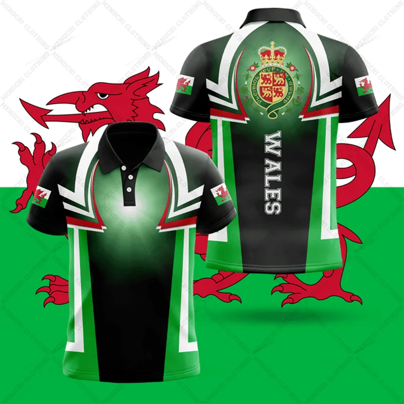 Custom Name Wales Flag Graphic Polo Shirt Summer Casual Men's Fashion Loose Esports Team Jersey Oversized Short Sleeve Tops view 2