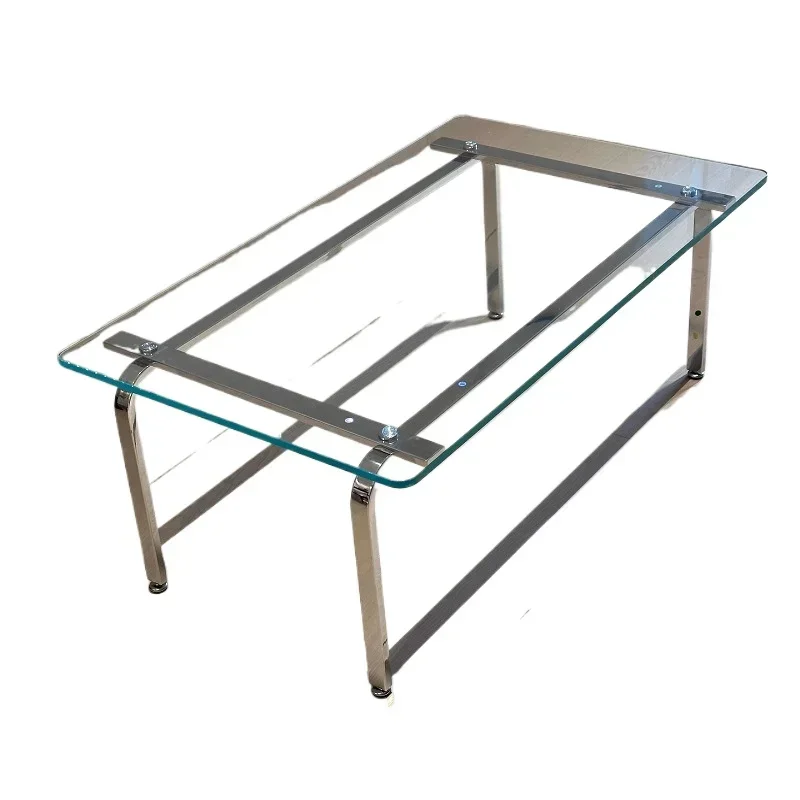 

Household coffee table stainless steel edge simple minimalist glass medieval cream style living room coffee