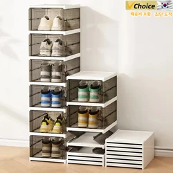 Dustproof 6 Layers Foldable Shoes Box Stackable Transparent Thickened Plastic Bins Sneaker Shoe Organizer Cabinet Organizers