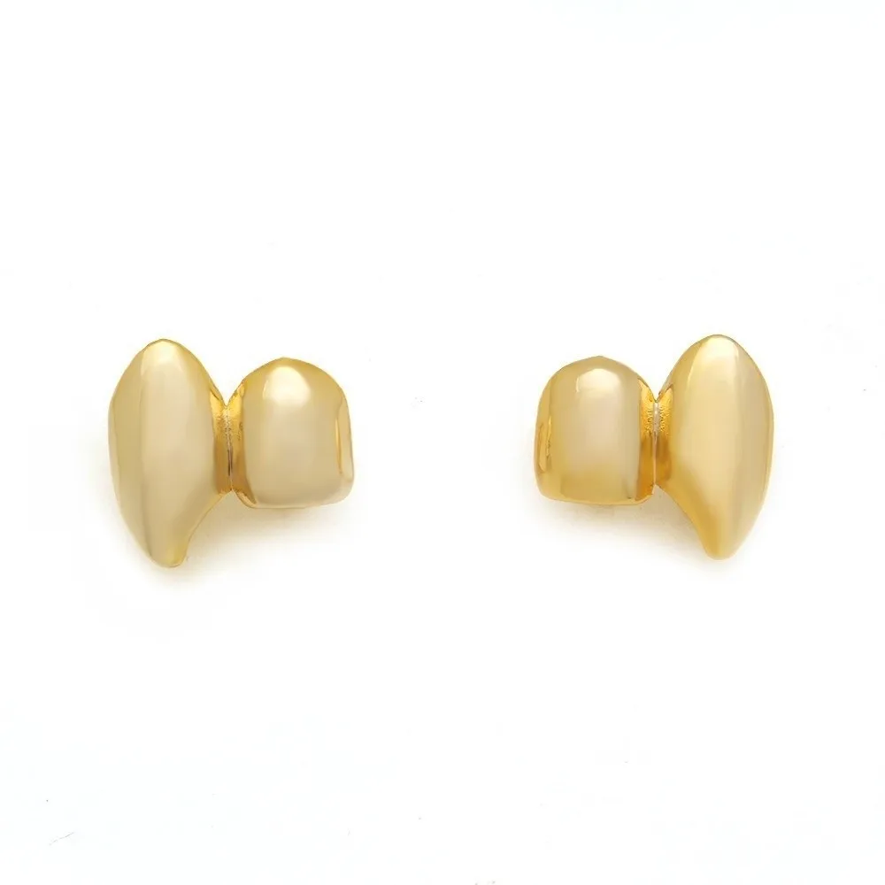 2Pcs/Set Double Glossy Hip-Hop Tooth Grills Halloween Gift Gold Silver Color Tooth Caps Punk Jewelry Charm Fangs Dental Grills - view 2