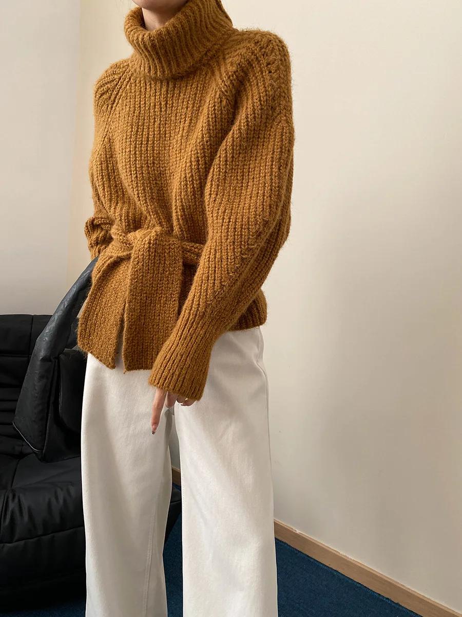 Autumn and winter women's casual solid color high neck long sleeved loose sweater