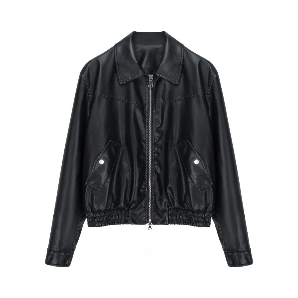 

OFTBUY Faux Leather Clothes Lady Women's Spring Outerwear Brown Black PU Leather Jacket Luxury Jacket with Stand Collar New Coat