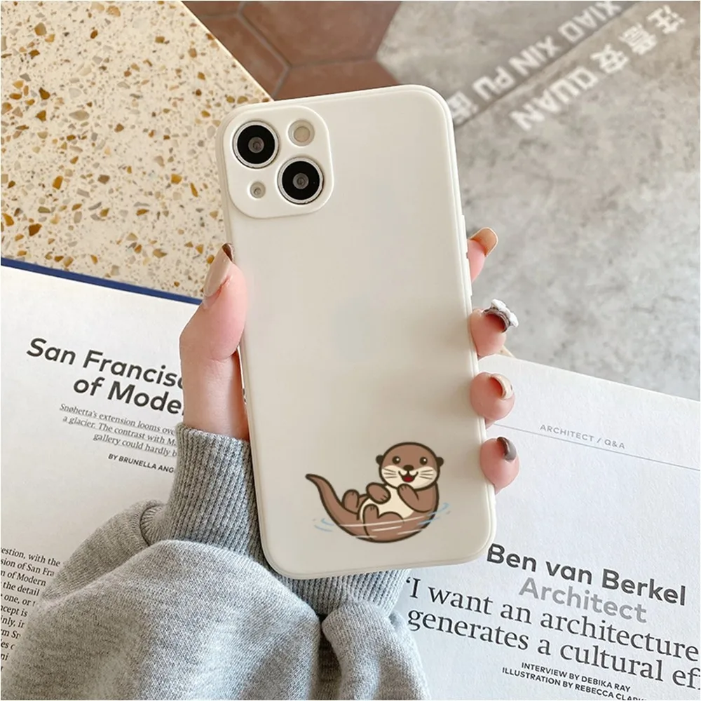 Y-Yinuoda Cute Cartoon Otter Phone Case For Iphone 11 13 14 Pro Max X Xr Xs Max Se2020 12mini White Cover Case