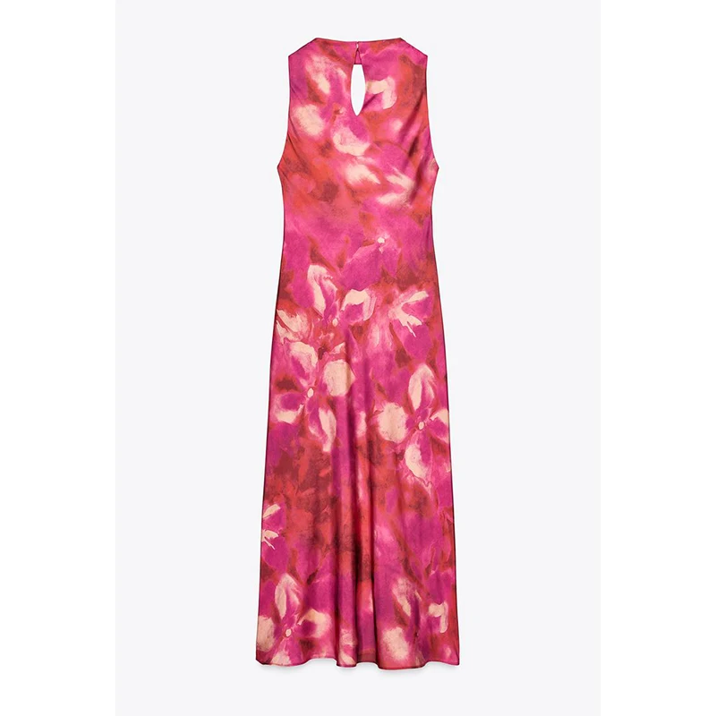 Gonna a trapezio a vita alta con colletto drappeggiato Svel Midi Dr con stampa in raso di seta da donna primavera estate nuovo arrivo